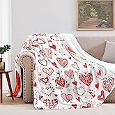 Glawry Valentine's Day Throw Blanket for Bed,50x60 Inch, Red and White Hearts Romantic Romance Holiday Cute Modern Graffiti for Lovers Couples Soft Cozy Flannel Blankets for Sofa Couch Chair