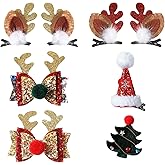 8 Pcs Christmas Hair Clips, Decorative Reindeer Antlers Headdress, Cute Deer Ears Christmas Tree Hat Pins, Cute Holiday Hair Accessories for Women & Kids Gifts Christma Party