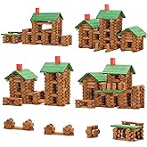 SainSmart Jr. 665 PCS Wooden Log Cabin Set Building House Toy for Toddlers, Classical STEM Construction Kit Compatible with Lincoln Logs for 3+ Kids