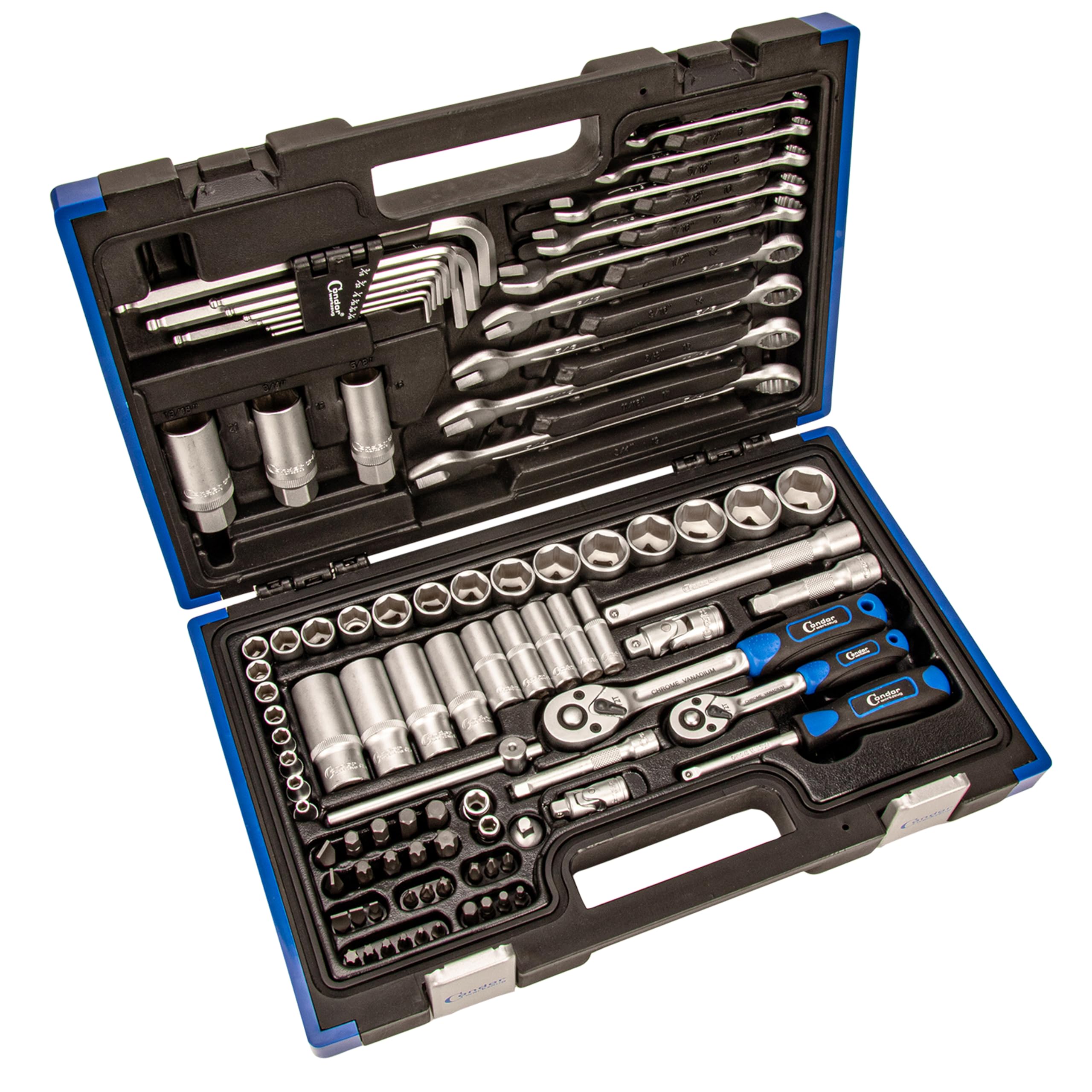 Condor 2172 92 Part Socket Inch Set with Spanners, Nuts, Ratchets and Bits