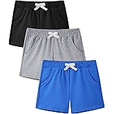 ZUEMET 3 Pack Baby Boys Shorts Toddler Unisex Pull On Jogger Shorts Girls Stretchy Cotton Pants with Pocket Size 18M-5T