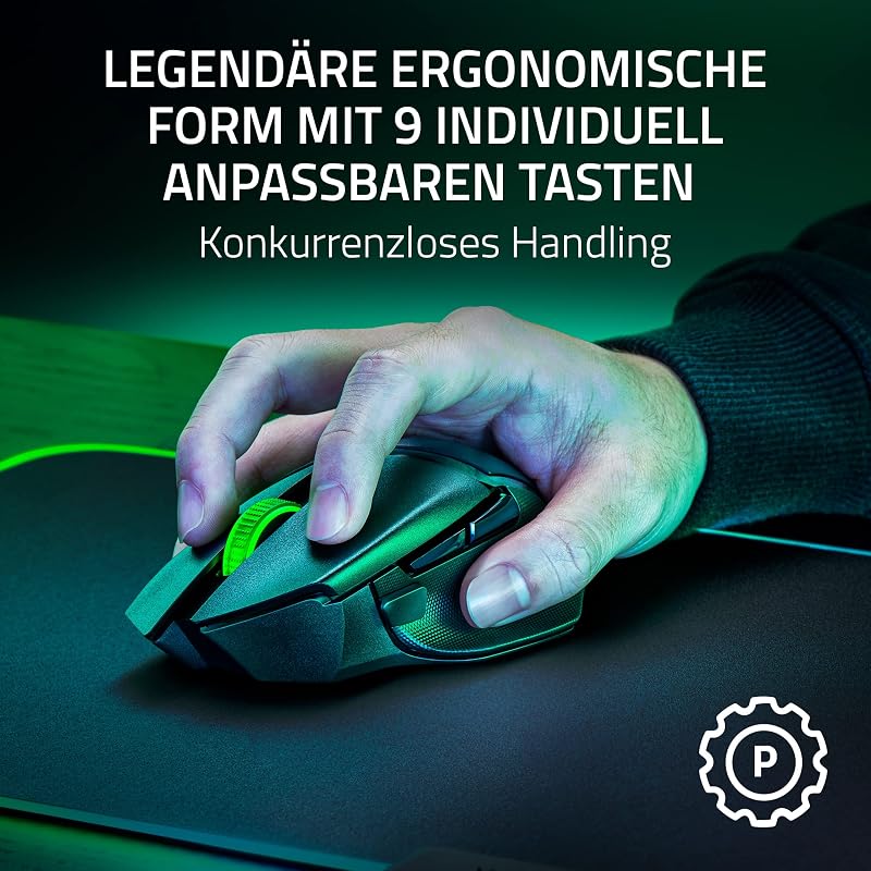 Basilisk V3 X HyperSpeed - Kabellose Gaming-Maus (Ikonische Ergonomische Form mit 9 Anpassbaren Bedienelementen, HyperSpeed Wireless, 5G Advanced 18K Optical Sensor, Chroma RGB) Schwarz