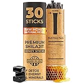 NATURAL SHILAJIT Honey Sticks - Shilajit Resin with Raw Honey, Fulvic Acid & Trace Minerals, Plant Based Nutrients for Energy, Immune Support & Vitality - 30 Shilajit Sticks