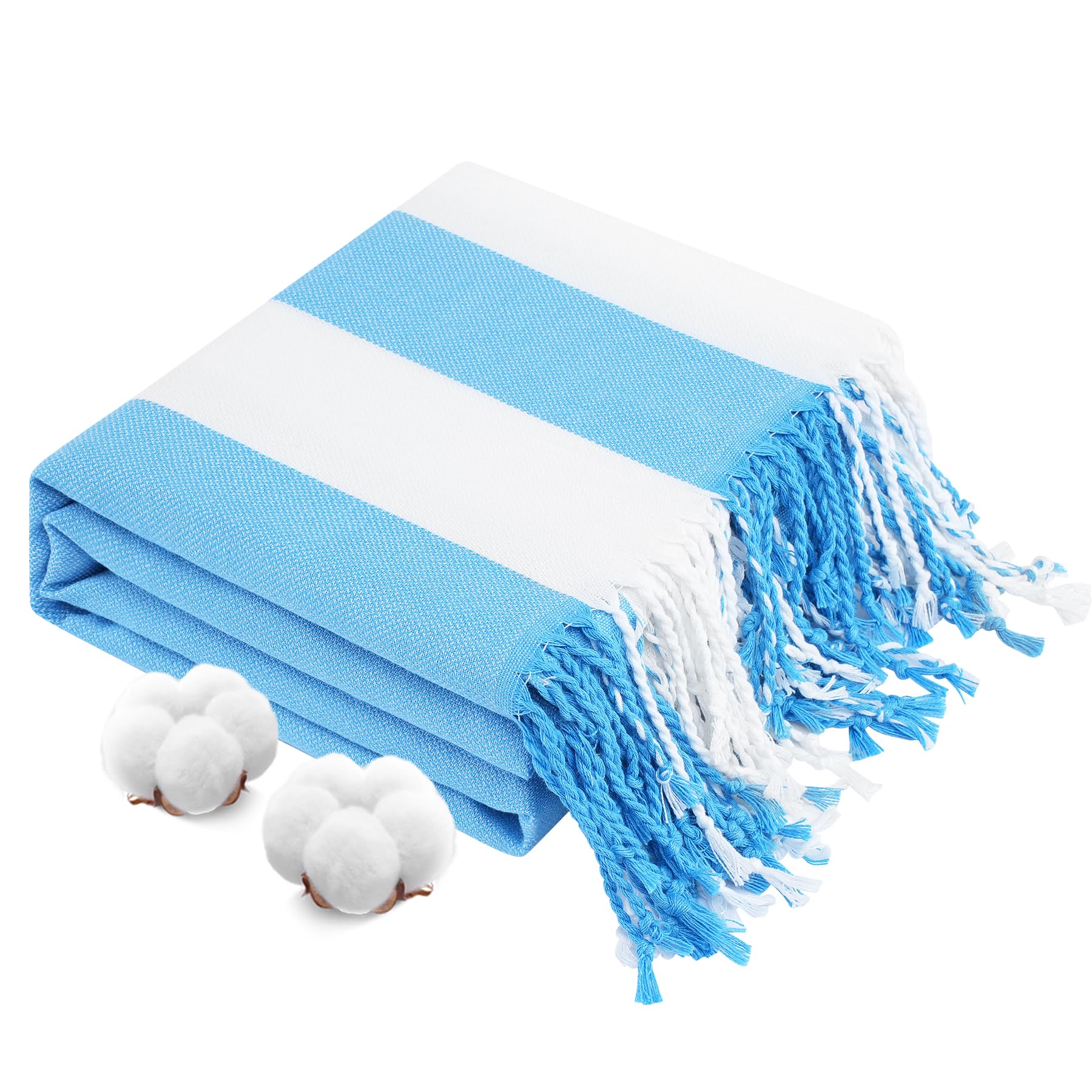 Photo 1 of Genovega Oversized Cotton Turkish Beach Towels 74"x38" Thin Quick Dry Sand Free Pool Swim Bathing Towel Extra Large Blanket Adult Travel Essentials Accessories Must Haves Summer Vacation Blue Striped