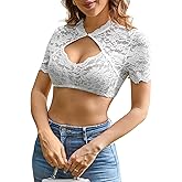 IIBOOYYE Women's Dirndl Blouse Lace White Traditional Bavarian Oktoberfest Costume Tops with Button