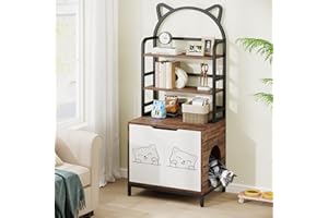 Tribesigns Large Cat Litter Box Furniture, Hidden Cat Box Enclosure with 2 Shelves and Door, Wooden Disguise Pet Washroom Storage Shelf, Indoor Cat Box/House for Most Litter Box