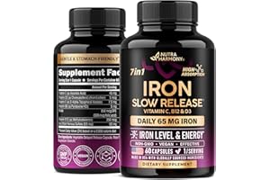NUTRAHARMONY Iron Supplement for Women - Iron 65mg (Ferrous Sulfate 325mg) - Stomach Friendly | Slow Release Iron | High Absorption - Vitamins C, D3, B6, B12 & Folate - Iron Level & Energy Support - 60 Capsules
