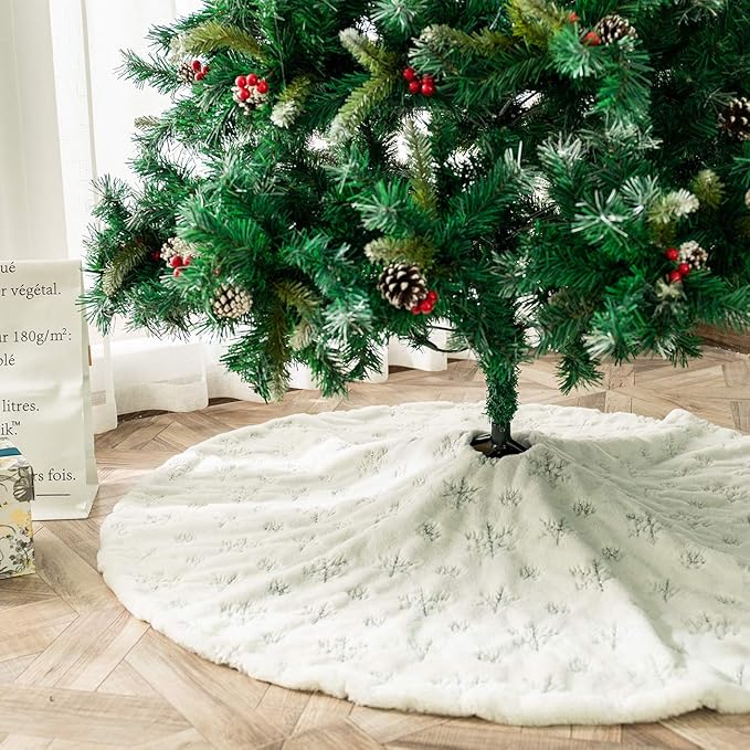 Picturesque Falda De Arbol Navideno Falda Decoracion Para Navidad Blanco Con Nieve De Plata 47 Fythorsevael