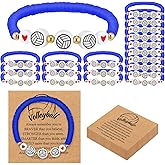 Ecation 20 Set Volleyball Team Gift Bracelets Bead Ball Bracelet Bulk Adjustable Charm Bracelets with Inspirational Card Sport Party Favor Charms for Volleyball Team Players