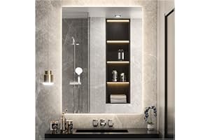 Keonjinn 30 x 36 Inch LED Mirror for Bathroom, Backlit Vanity Mirrors with Dimmable 3-Color Lights, Warm/Natural/White, High Lumen, Anti-Fog, Shatterproof Tempered Glass, CR90+(Vertical/Horizontal)