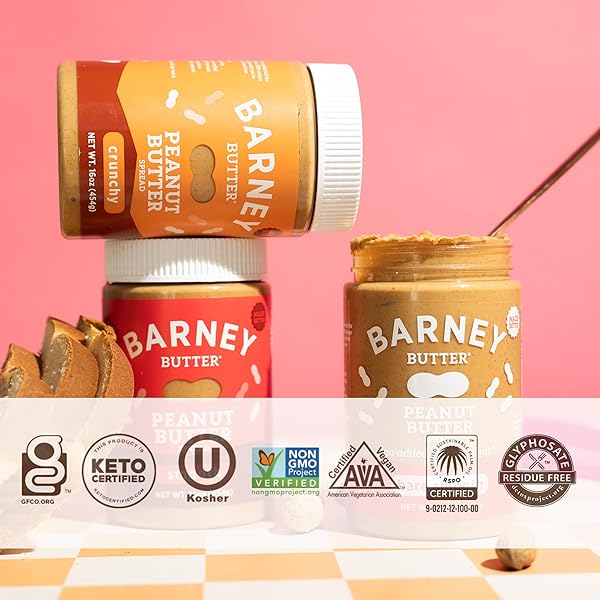 BARNEY BUTTER PEANUT BUTTER, BARE SMOOTH, 16 OUNCE JAR, NATURAL, NO STIR, NON-GMO, GLUTEN FREE, KETO, VEGAN