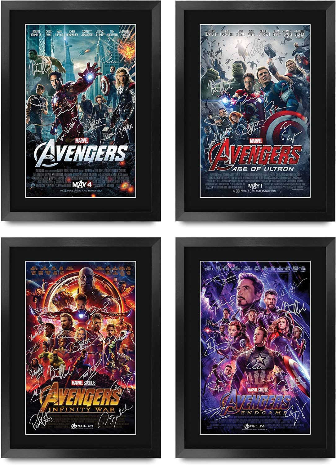 HWC Trading A3 FR Avengers Infinity War Endgame Movie Poster Robert Downey Jr Chris Evans Chris Hemsworth Signed Gift FRAMED A3 Printed Autograph Film Gifts Print Photo Picture Display (All 4 Posters)