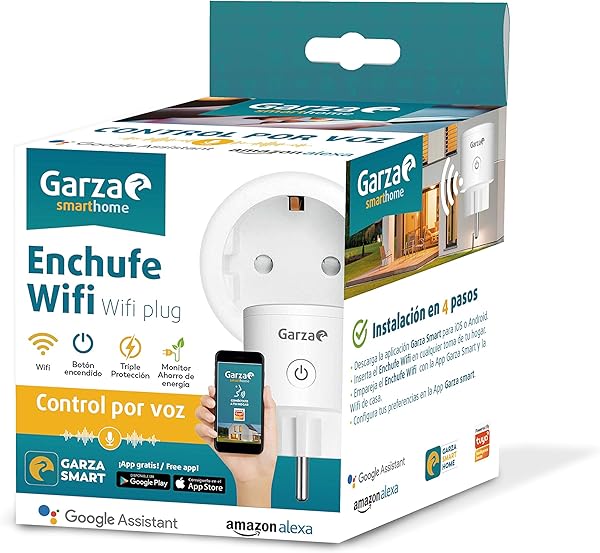 Garza Smart Plug Enchufe Wifi Alexa 52 x 52 x 85mm Blanco SmarthomeSmart Switch Interruptor inteligente Wifi Integrado compatibles con Alexa iOS y Google Home
