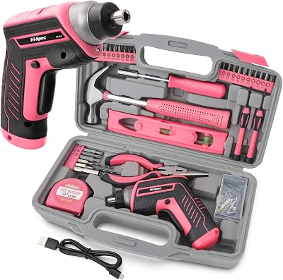 Hi-Spec 35pc Pink Tool Kit 3.6V USB Cordless Electric Screwdriver Women DIY