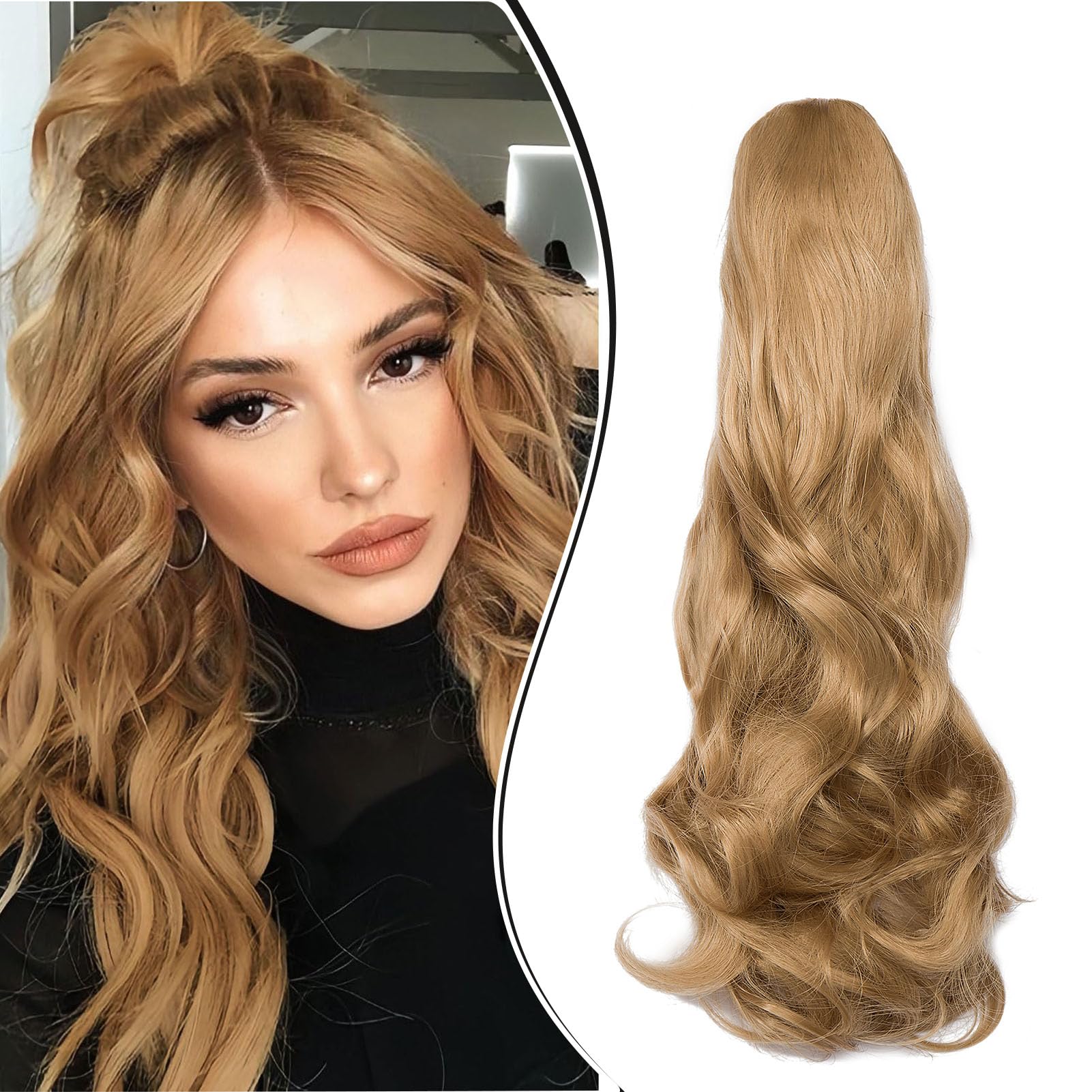 Dcbaboo Ponytail Extension Curly 18inch Claw Clip in Ponytail Hair Extensions Long Wavy Synthetic Pony tails Natural Wave One Piece Hairpiece Fake Ponytail for Women, Dark Blonde — image 1