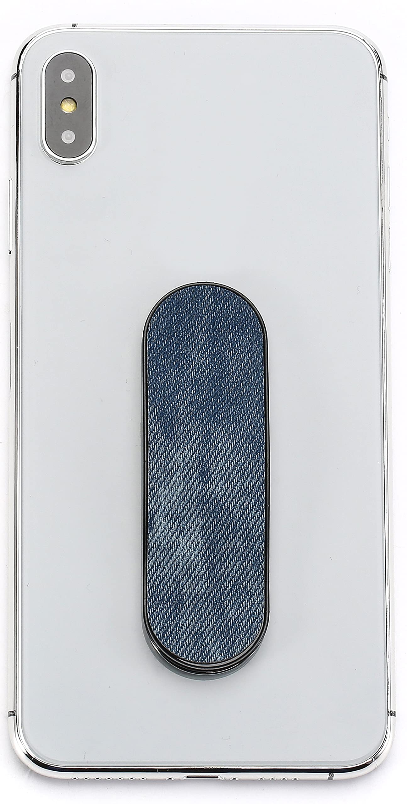 Momostick - The Original! Smartphone Finger Holder - Mobile Phone Finger Holder Mobile Phone Holder Stand Grip - Mobile Phone Ring for iPhone Samsung Huawei (Stainless Steel - Blue Denim)