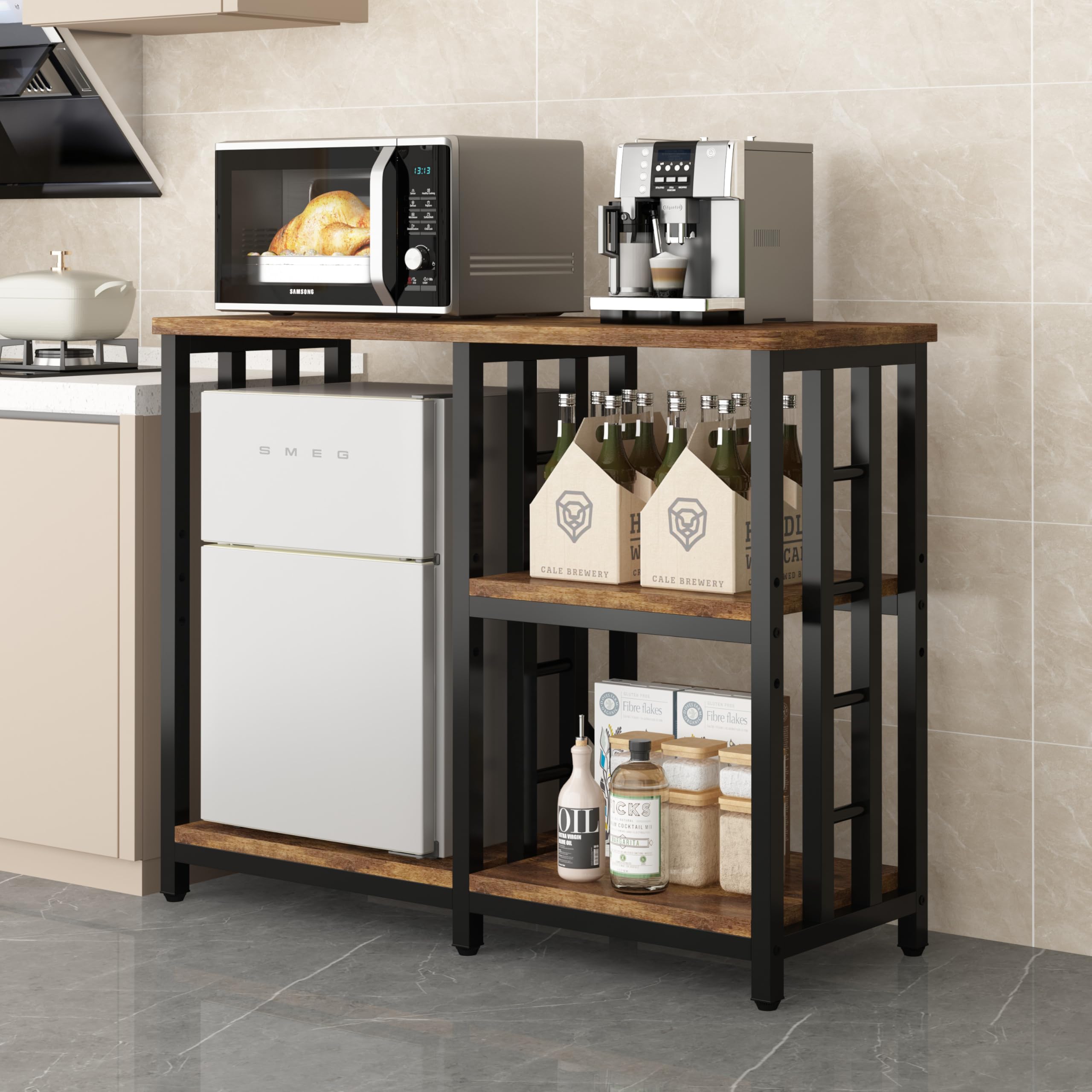 4-Tier Kitchen Baker's Rack, Mini Fridge & Microwave Oven Stand Table ...