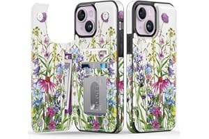 Goodon for iPhone 15 Case Wallet - Flip Folio Leather Cover with Trendy Floral Design, 3 Card Slots & Kickstand Function, Stylish Protective Phone Case for Women and Girls - Blooming Wildflowers