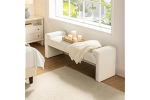 HULALA HOME 58.5" End of Bed Bench, Modern Fabric Upholstered Entryway Bench, Footrest Stool Accent Bench with Solid Wood Frame for Living Room,Ivory