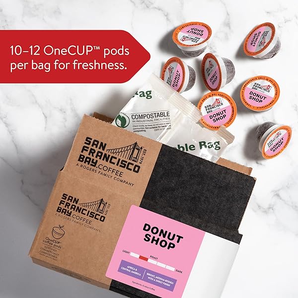 SAN FRANCISCO BAY K-CUP COFFEE PODS, DONUT SHOP (36 CT), MEDIUM-LIGHT ROAST, COMMERCIALLY COMPOSTABLE SINGLE-SERVE COFFEE PODS