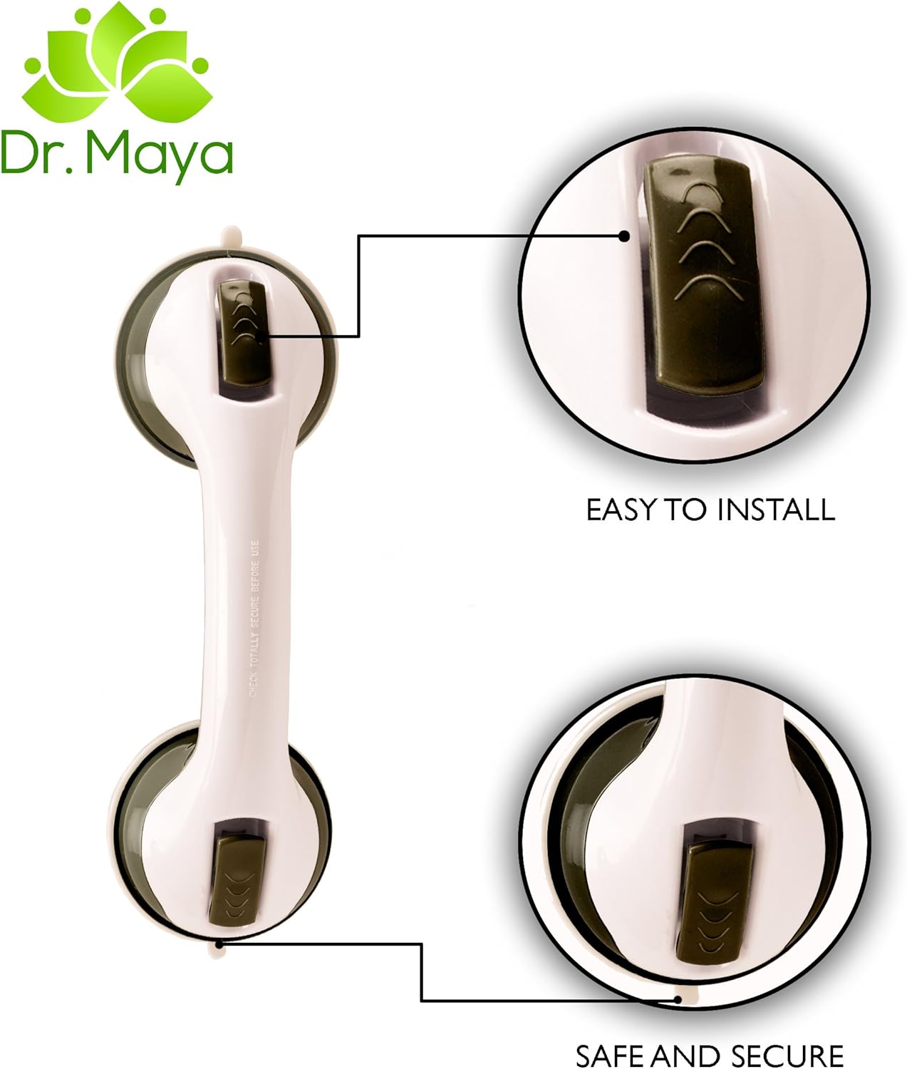 Grab Bars for Bathroom by Dr. Maya - Bath Support with Free Bath Mat - Suction Cup Grip Bar and Shower Handle for Bathtub - Assist Balance Handrail for Tub - Elderly, Seniors, Handicap, Disabled: Health & Personal Care