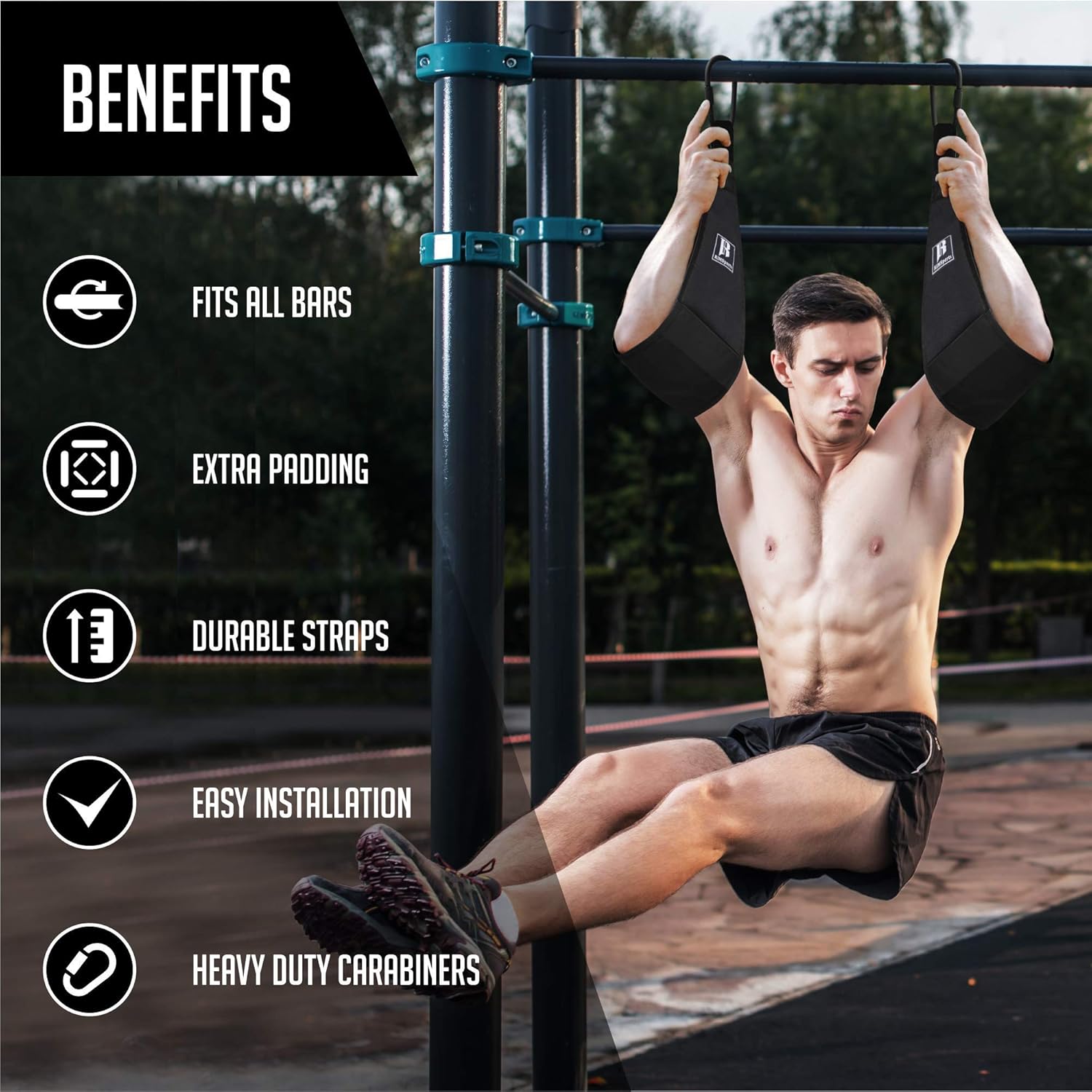 RIMSports Ab Straps for Core Workouts - Heavy Duty Padded Hanging Ab Straps for Pullup Bar - Premium Arm Straps for Ab Workout, Leg Raises, Pullups & Chin up - Exercise Straps with Steel Carabiners : Sports & Outdoors
