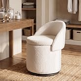 LukeAlon Sherpa Makeup Ottoman with Storage, White | Upholstered 360&deg; Swivel Vanity Stool with Foldable Backrest Modern Cylindrical Footrest Stool for Living Room Bedroom