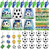 FINDRICH 60PCS Soccer Party Favors, Soccer Goodie Bags for Boys Include 13 x 11 Inch Drawstring Bags Slap Bracelets Keychains Whistles Mini Balls for Birthday Party Decorations Supplies
