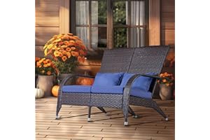 PATIO NOVAGARDEN Outdoor Patio Wicker Adirondack Loveseat Bench Outside Small Loveseat Sofa Couch Rattan Fire Pit Chairs Comfy Patio Chair Low Deep Seating High Back with Cushion and Pillow for Porch Backyard Navy