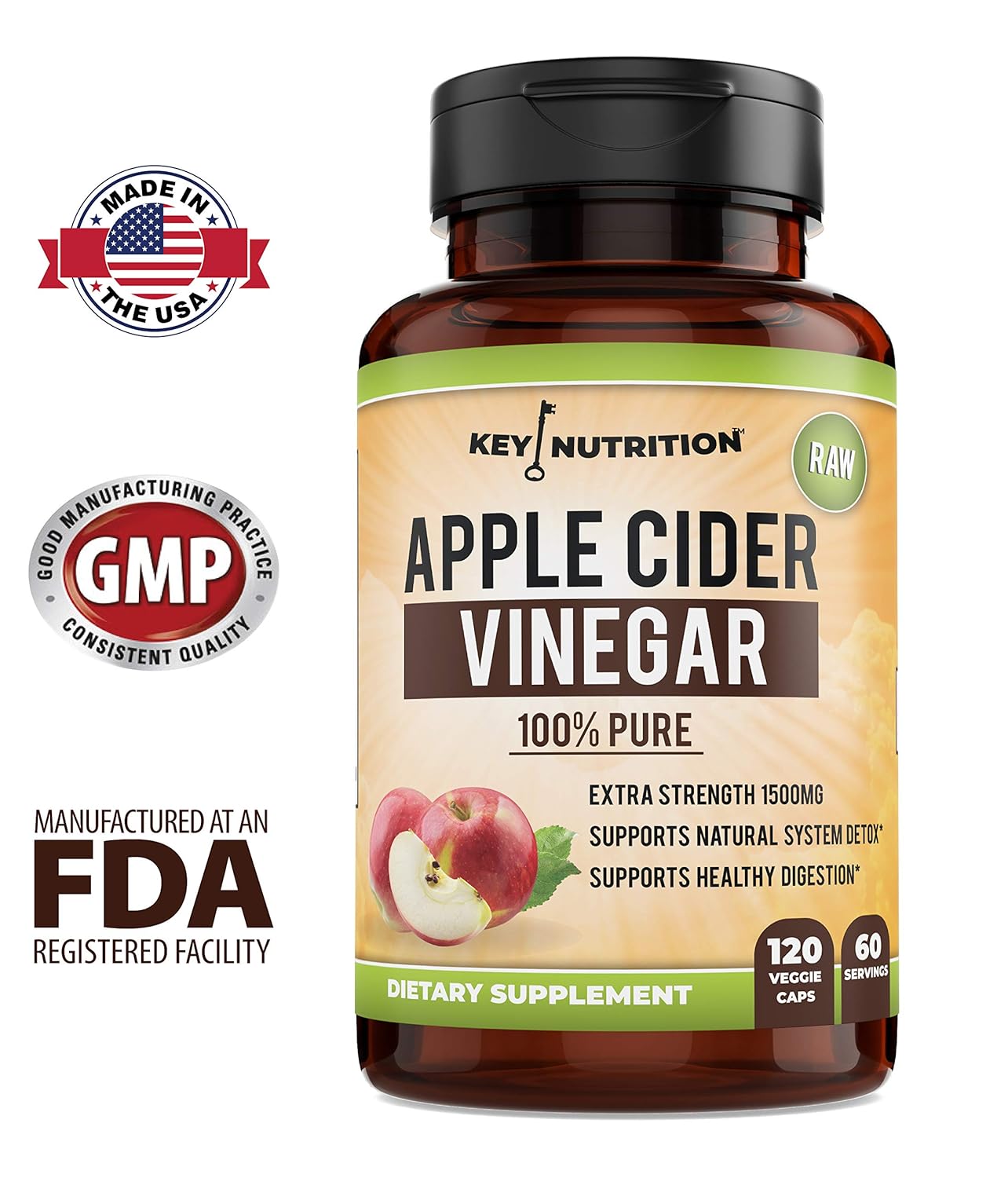 Organic Apple Cider Vinegar Capsules High Potency, 100 Pure, Raw