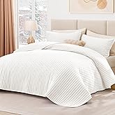 Love's cabin Velvet Quilts for Queen Bedspreads Bedding Set - Luxury Velvet Quilt Lightweight Bedspread - Striped Pattern Comforter Coverlet for All Season - White, 3 Piece (1 Quilt, 2 Pillow Shams)
