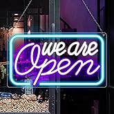 Neon We Are Open Signs for Business, 16.5''x 9'' Open Sign LED, Super Bright & Easy to Spot Open Neon Sign(Cool White&Purple&Blue), with ON/OFF Switch & Adapter, Ideal for Window, Party, Wall, Bars, etc.