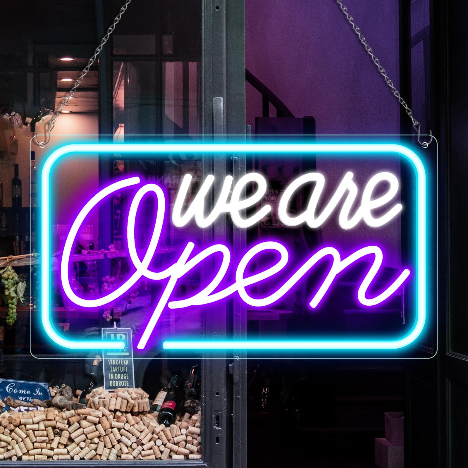 Photo 1 of ***MISSING POWER CABLE**
Neon We Are Open Signs for Business, 16.5''x 9'' Open Sign LED, Super Bright & Easy to Spot Open Neon Sign(Cool White&Purple&Blue), with ON/OFF Switch & Adapter, Ideal for Window, Party, Wall, Bars, etc.