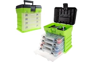 Portable Tool Box - Small Parts Organizer with Drawers and Customizable Compartments for Hardware, Fishing Tackle, Beads or Crafts by Stalwart (Green)