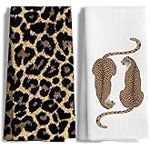 Nipil Trendy Cheetah Leopard Print Kitchen Towels Set of 2, Cheetah Print Gifts for Women Dish Tea Towels, Maximalist Leopard Decor Hand Towels for Kitchen Bathroom, 16x24 Inch