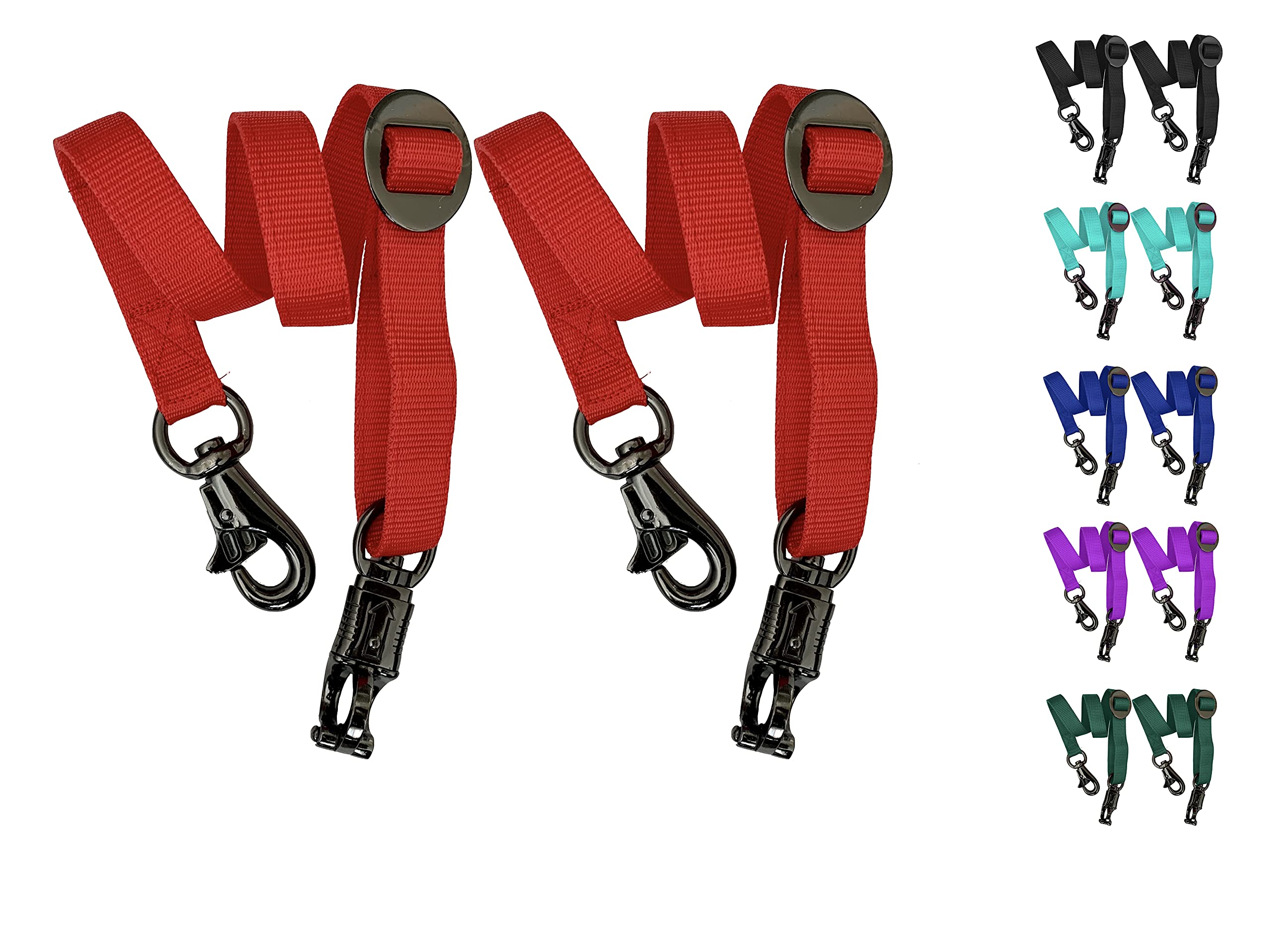 Majestic Ally Pack of 2, Double Thick Trailer Tie for Horse Haulage with Adjustable Buckle, Panic Snap and Bull Snap – 1 Inch by 36 Inch (Red)