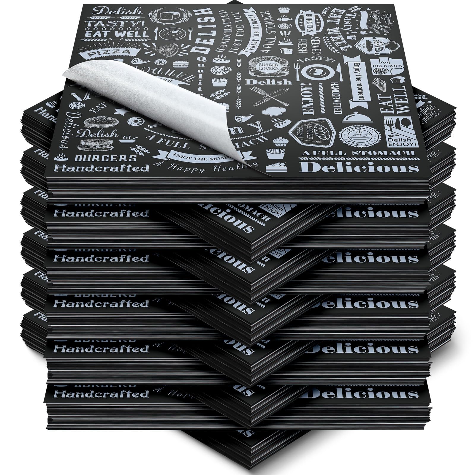 View 1 of Outus 1000 Pcs 12 x 12 Inch Deli Wax Paper Sheets Grease Resistant Tray Basket Liners Newsprint Paper Water and Grease Proof Sandwich Wrapping Square Hot Dog Wrappers for Food Baking (Black)