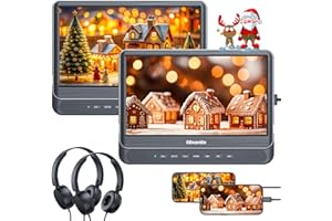 GOnavidio 12" Dual Car DVD Players with HDMI Input 2 Headphones, Headrest DVD Players for Kids Support Sync Screen, Play A Same or Two Different Movies, Region Free, USB/TF Card, No Battery