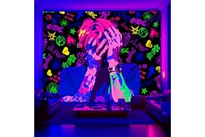 PSYHILAR Lil Peep Tapestry Blacklight, Rapper Black Light Poster for Bedroom, Hip Hop Star Music UV Flag (40 x 30 Inches)