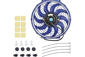 GESEXI Slim Electric Radiator Cooling Fan - 12 Inch, 12V 80W Motor, Blue, with Mounting Kit