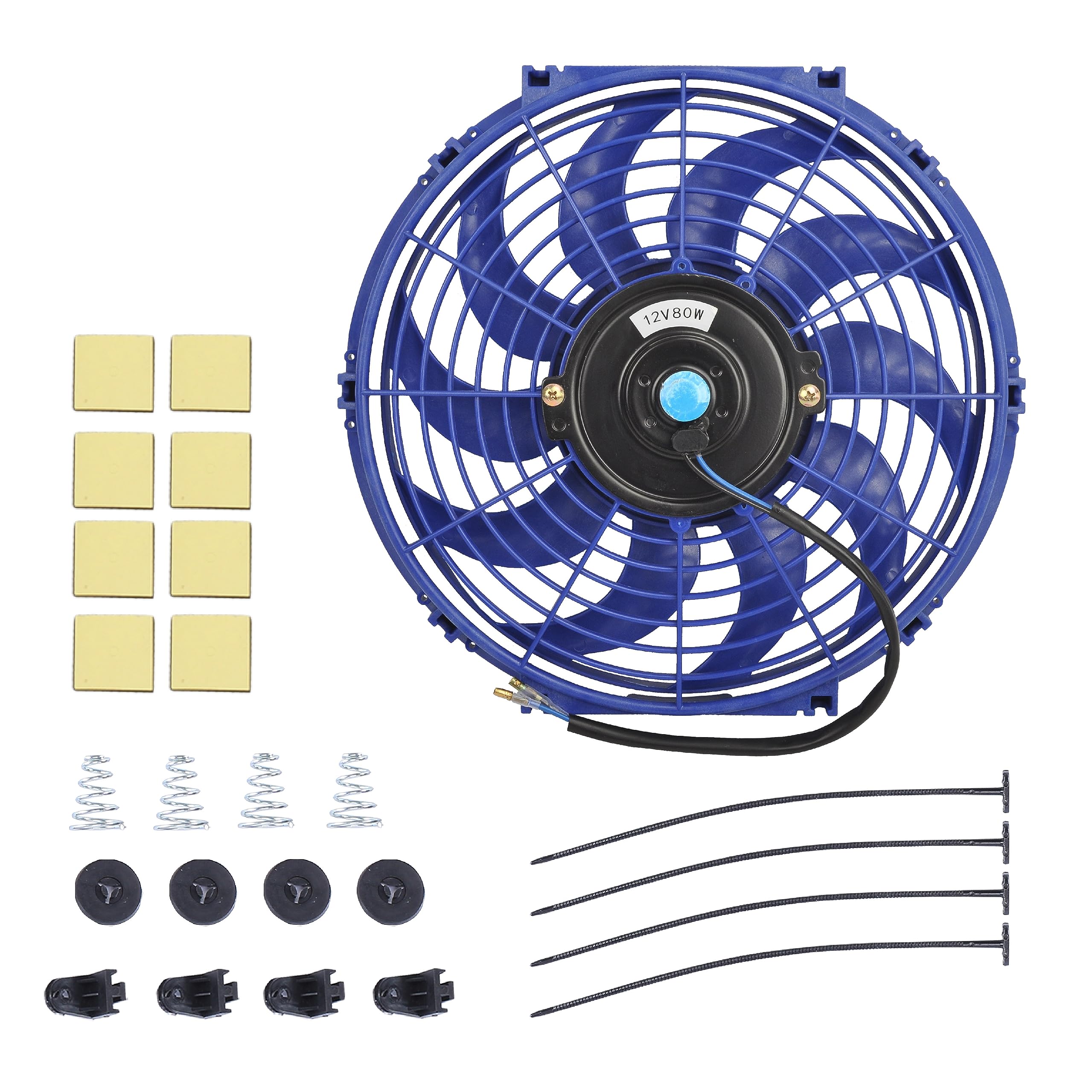 Photo 1 of 12 Inch Slim Fan Push Pull Electric Radiator Cooling Fan Universal High Performance 12V 80W Motor with Fan Mounting Kit (Blue)