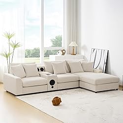 114-Inch L-Shaped Sectional Sofa with Removable