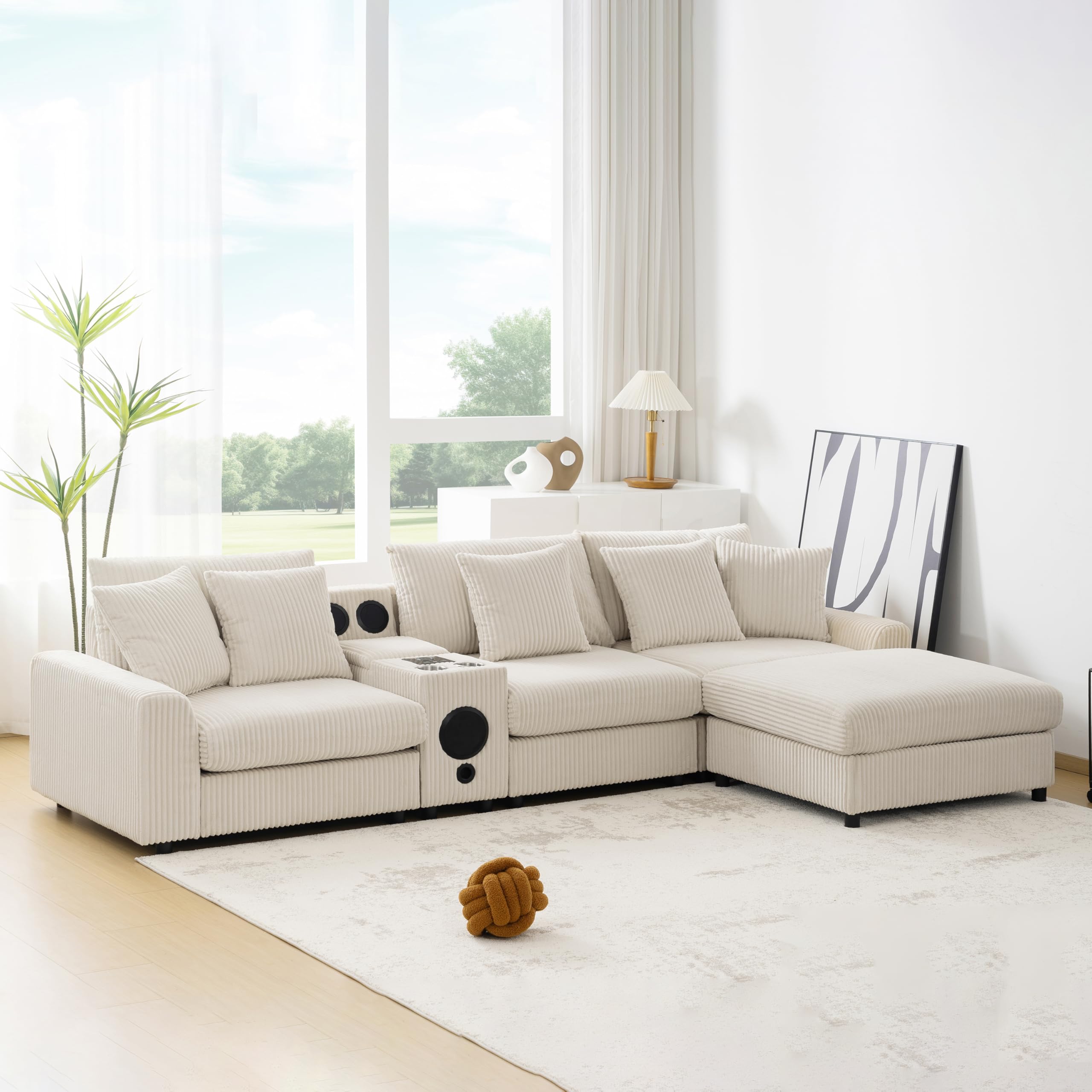 114-Inch L-Shaped Sectional Sofa with Removable