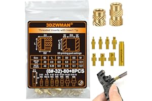 3DZWMAN #8-32 M2 Threaded Inserts with M2-M8 Heat Set Insert Tools,Brass UNC knurled Nuts for 3D Printing Components and Plastic Parts(40Pcs #8-32 * 4 * 6 and 40Pcs #8-32 * 6.35 * 6)
