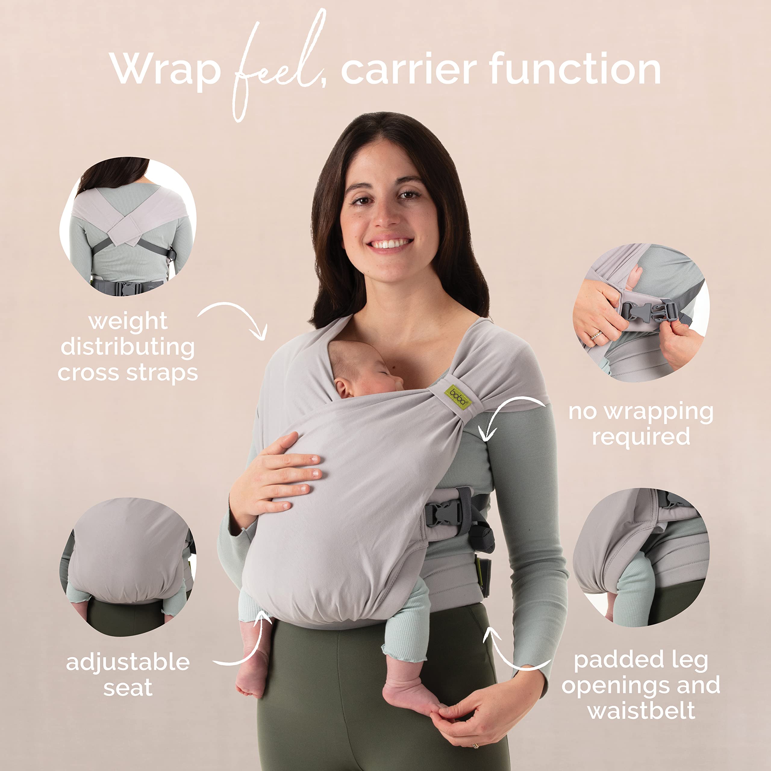 Boba Bliss Baby Carrier Newborn to Toddler (7-35 lbs) - Light & Breathable Toddler Carrier - Certified Hip-Healthy, Adjustable Straps for All Parents, Hybrid, Soft & Stretchy 0-18 Months (Grey)