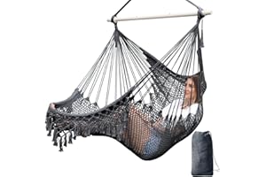 Chihee Hammock Chair Super Large Hanging Chair Soft-Spun Cotton Rope Weaving Chair, Collapsible Strong Metal Spreader Bar Wid