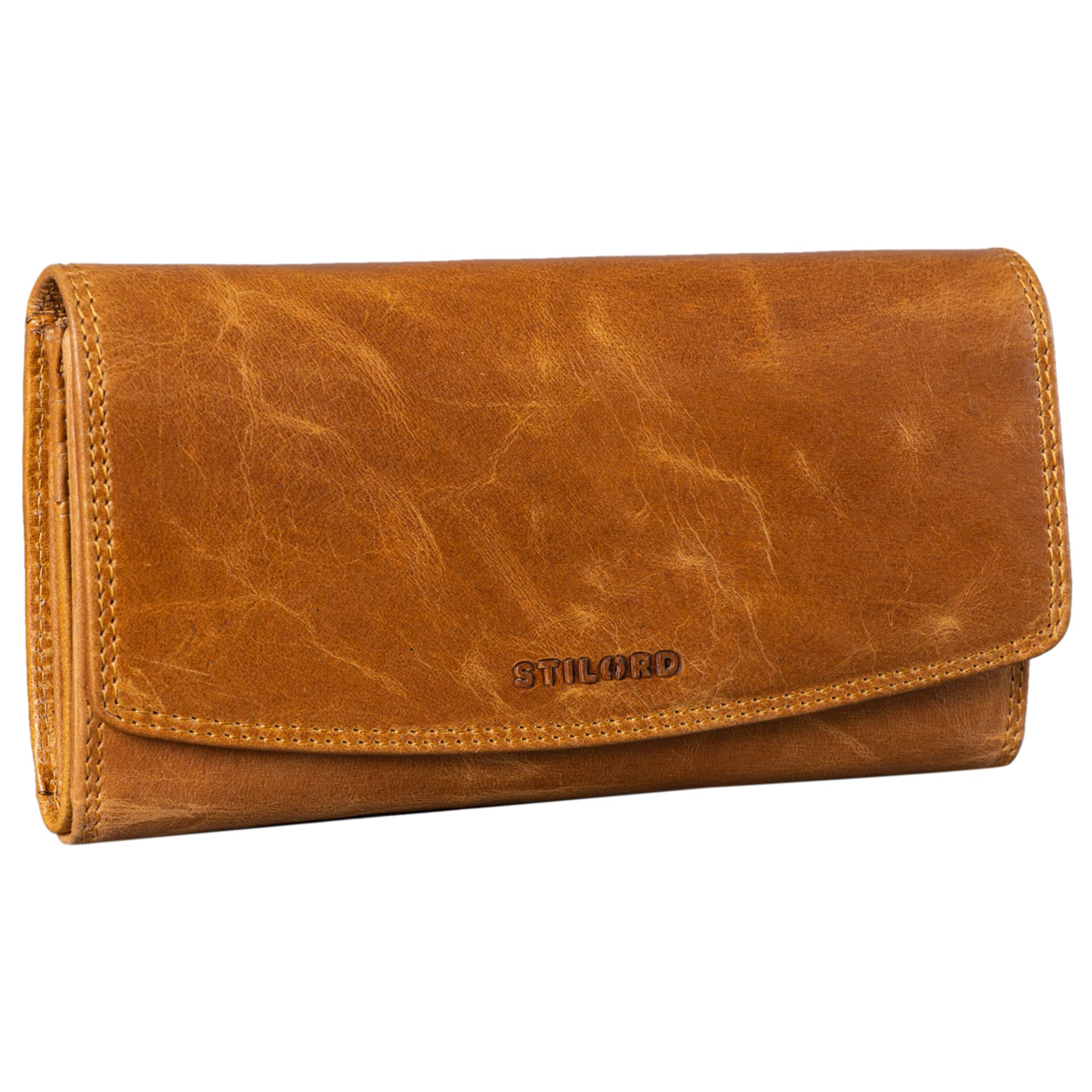 STILORD 'Felicia' Ladies Wallet Leather RFID and NFC Protection Vintage Women Purse Large Coin Pouch with Zipper in a Box, Colour:Perugia - Brown