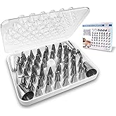 FIVETASCake Decorating kit for Beginners-52 Numbered Icing Tips with Pattern Chart,2 Flower Nails and 1 Coupler.Piping Tips Set with storage box.