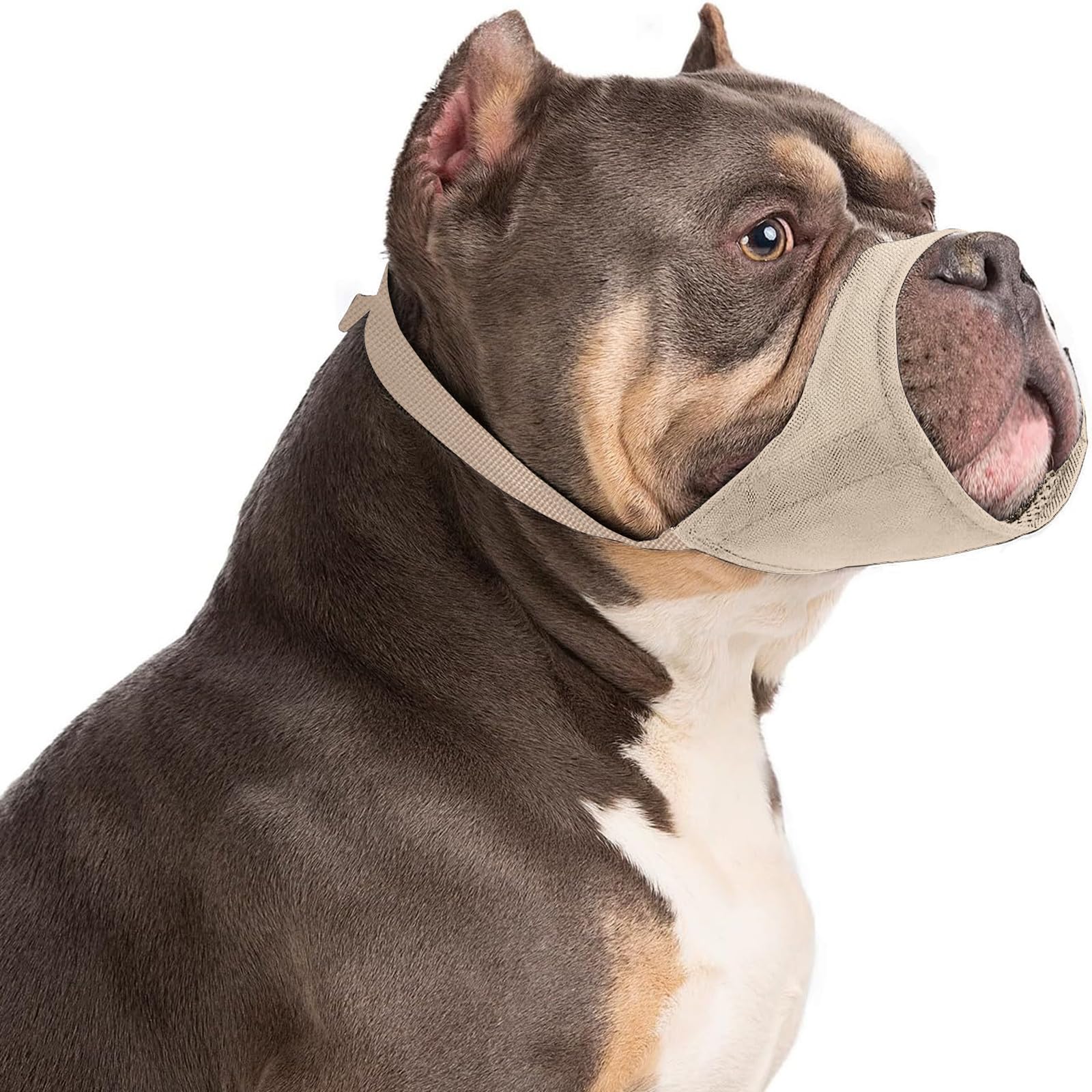 HYHIOTS Dog Muzzle for Small Dog, Short Snout Muzzles for Chihuahua Shih Tzu American Bully Boxer Puppy, Soft Anti Bark and Biting Muzzle for Medium Dogs for Grooming (Khaki, XL)