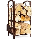 Best Choice Products 5-Piece Indoor Outdoor Wrought Iron Firewood Log Storage Rack Holder Tools Set for Fireplace, Fire Pit, 
